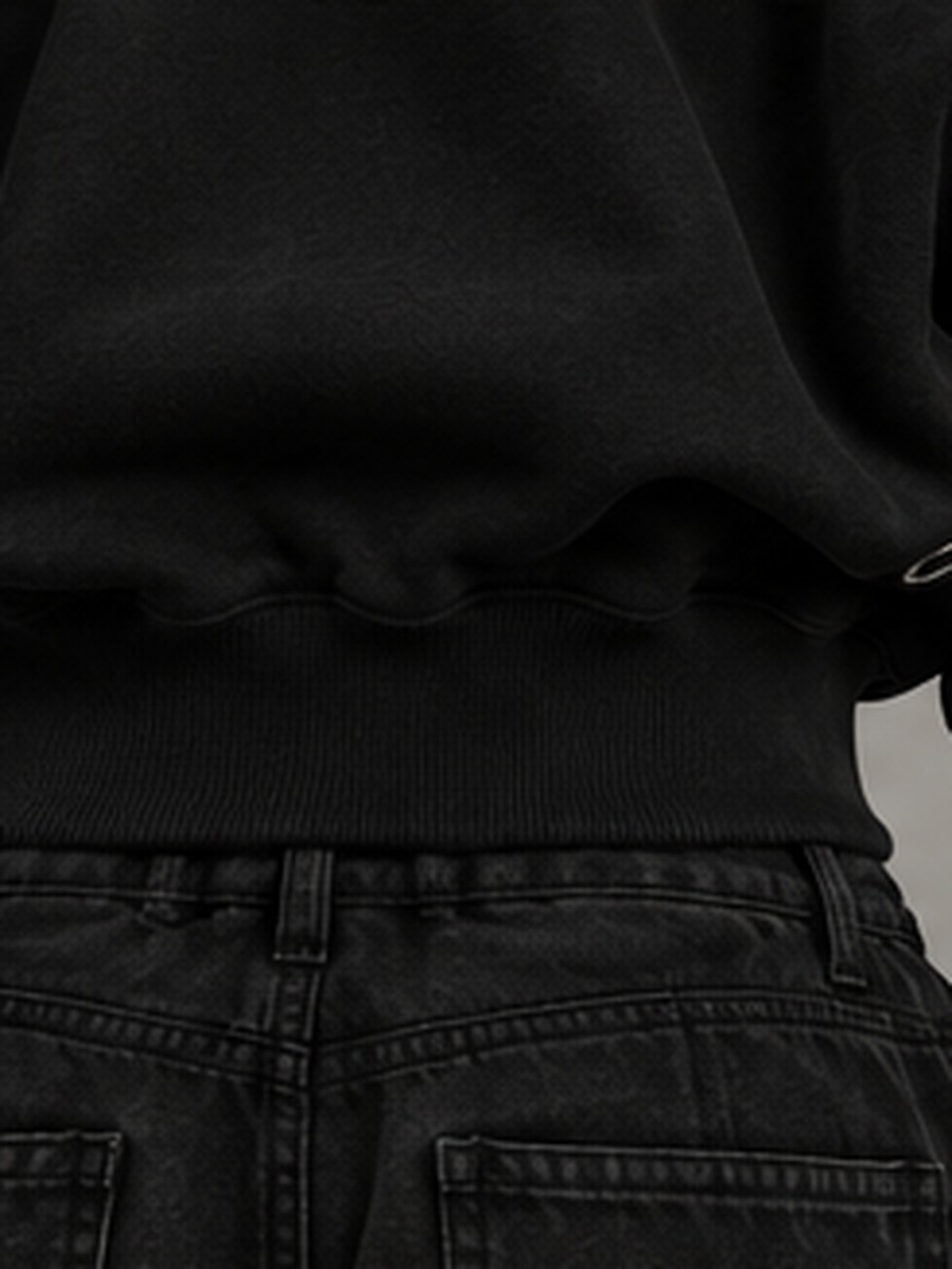 Eyelet Cropped Hoodie in Black — view 7