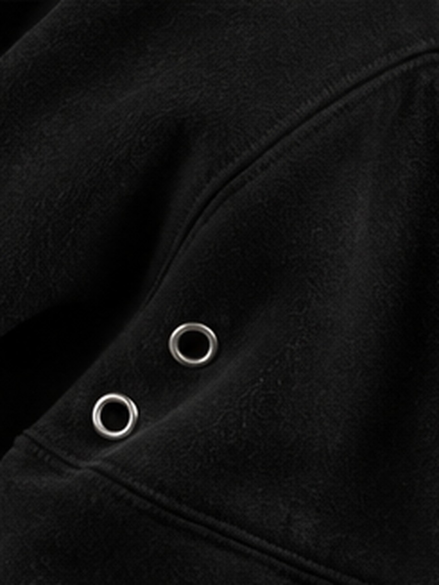 Eyelet Cropped Hoodie in Black — view 8