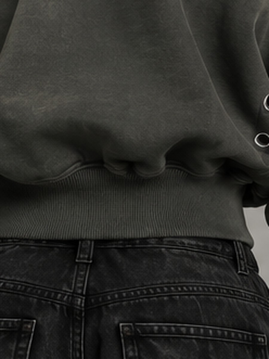 Eyelet Cropped Hoodie in Washed Olive — view 7
