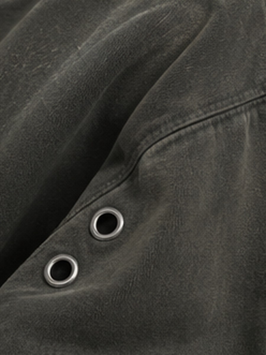 Eyelet Cropped Hoodie in Washed Olive — view 8