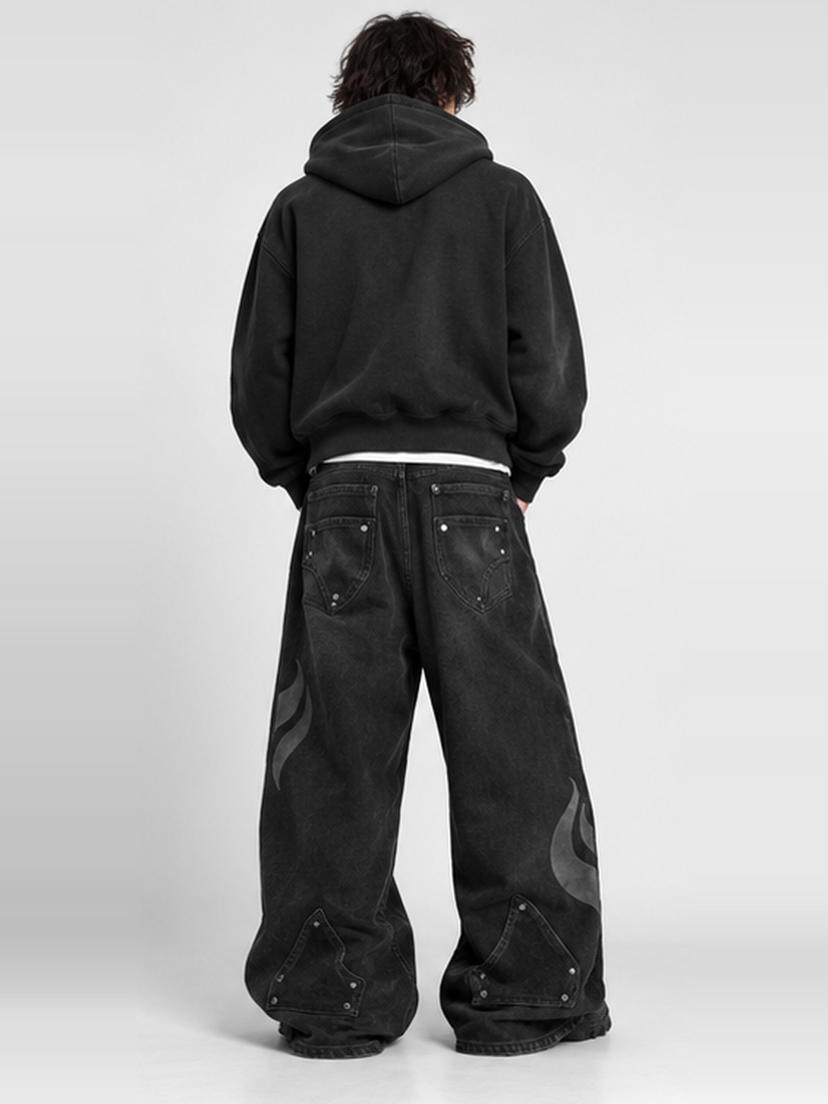 Flame Ripped Wide-Leg Jean in Washed Black — view 3