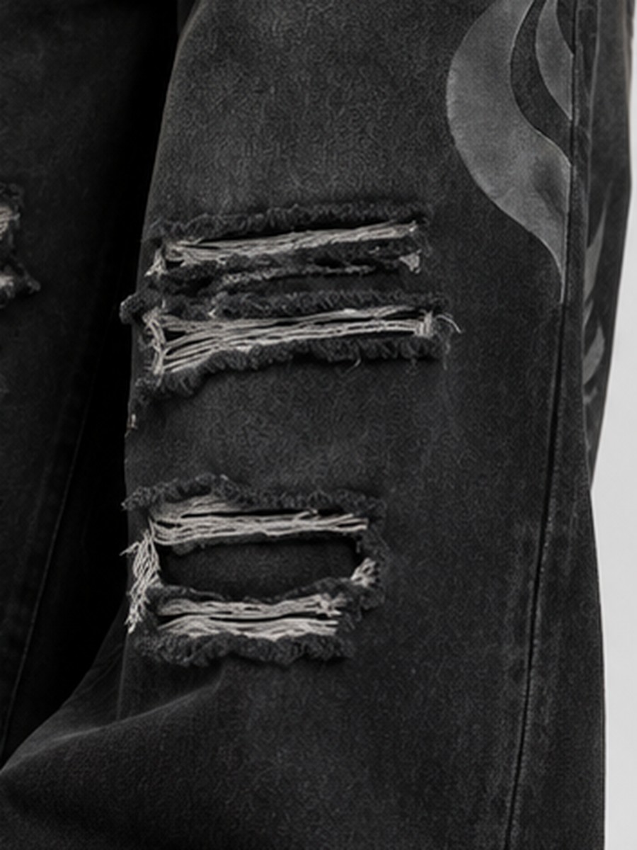 Flame Ripped Wide-Leg Jean in Washed Black — view 4